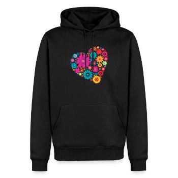 Grand coeur de fleurs colorées - Sweat à capuche Premium bio Homme - noir - Devant - Nico (187cm)
