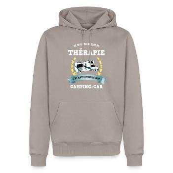 Humour camping-car retraite cadeau campeur - Sweat à capuche Premium bio Homme - taupe - Devant - Nico (187cm)