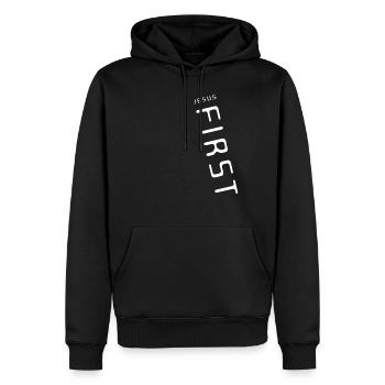 Jesus Christus, Bibel, Bibelvers, Christ, Glaube - Männer Premium Bio Hoodie - Schwarz - Vorne - Nico (187cm)