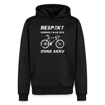Respekt verdient man sich ohne Akku Fahrrad Spruch - Männer Premium Bio Hoodie - Schwarz - Vorne - Nico (187cm)