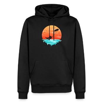 Retro Sunrise Kitesurfer Silhouette Kiteboard Kite - Men’s Premium Organic Hoodie - black - Front - Nico (187cm)