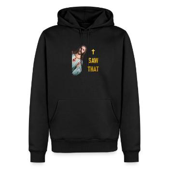 Ich Sehe Das - Karma & Jesus Spruch - I SAW THAT - Männer Premium Bio Hoodie - Schwarz - Vorne - Nico (187cm)
