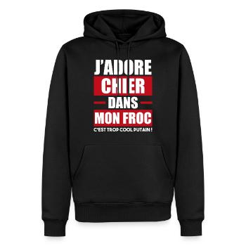 chier dans mon froc - cadeau débile marrant - Sweat à capuche Premium bio Homme - noir - Devant - Nico (187cm)