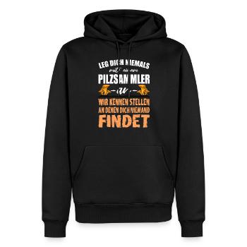 Lustiger Pilzsammler Pfifferling Spruch - Männer Premium Bio Hoodie - Schwarz - Vorne - Nico (187cm)