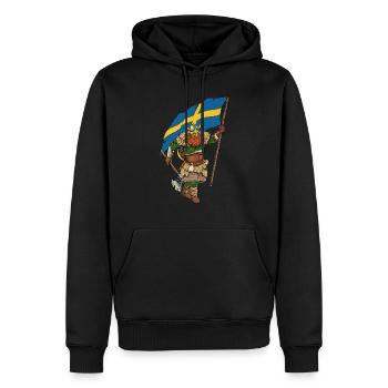 Wikinger Krieger mit Flagge - Schweden - Männer Premium Bio Hoodie - Schwarz - Vorne - Nico (187cm)