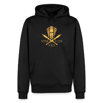 César et les épées - Veni Vidi Vici - Sweat à capuche Premium bio Homme - noir - Devant - Nico (187cm)