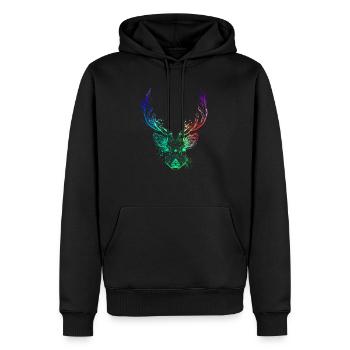 Farbenfroher Hirschkopf - Männer Premium Bio Hoodie - Schwarz - Vorne - Nico (187cm)