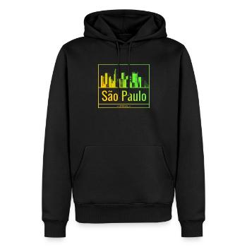 La skyline de São Paulo en dégradé néon - Sweat à capuche Premium bio Homme - noir - Devant - Nico (187cm)