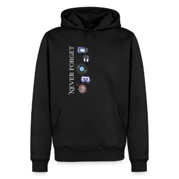 Schallplatte und Freunde - Never Forget - Männer Premium Bio Hoodie - Schwarz - Vorne - Nico (187cm)