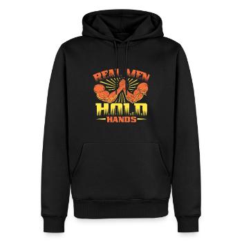 Real men hold hands - arm wrestling - Men’s Premium Organic Hoodie - black - Front - Nico (187cm)