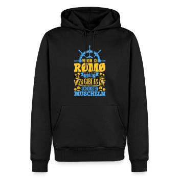 Schöne Muscheln - Warum ich Rømø so liebe - Männer Premium Bio Hoodie - Schwarz - Vorne - Nico (187cm)