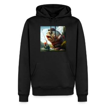 Caricature de pêcheur - Sweat à capuche Premium bio Homme - noir - Devant - Nico (187cm)