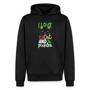 I love my cat and pickles - Gurken - Männer Premium Bio Hoodie - Schwarz - Vorne - Nico (187cm)