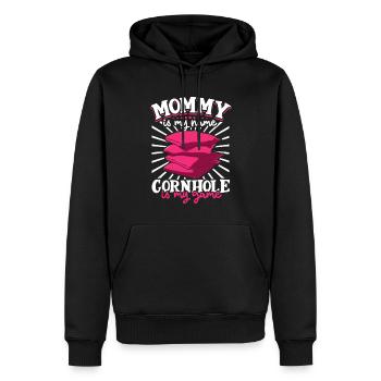 Ich heiße Mama und mein Spiel ist Cornhole - Männer Premium Bio Hoodie - Schwarz - Vorne - Nico (187cm)