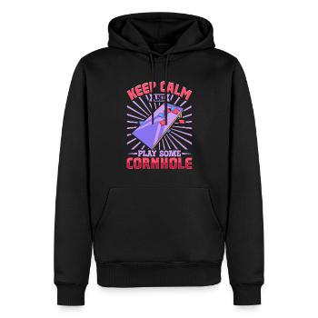 Keep Calm and play some Cornhole - Männer Premium Bio Hoodie - Schwarz - Vorne - Nico (187cm)