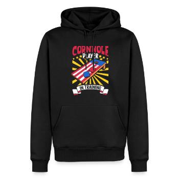 Cornhole Spieler im Training - Cornhole - Männer Premium Bio Hoodie - Schwarz - Vorne - Nico (187cm)