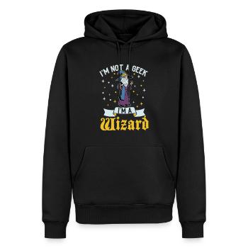 Kein geek - D20 Rollenspiel Charakter - Zauberer - Männer Premium Bio Hoodie - Schwarz - Vorne - Nico (187cm)