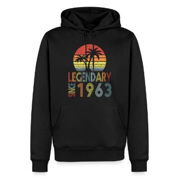 Légendaire depuis 1963 - Sweat à capuche Premium bio Homme - noir - Devant - Nico (187cm)