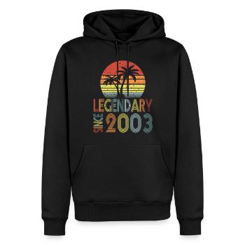 Legendary since 2003 - Men’s Premium Organic Hoodie - black - Front - Nico (187cm)