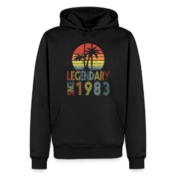 Légendaire depuis 1983 - Sweat à capuche Premium bio Homme - noir - Devant - Nico (187cm)