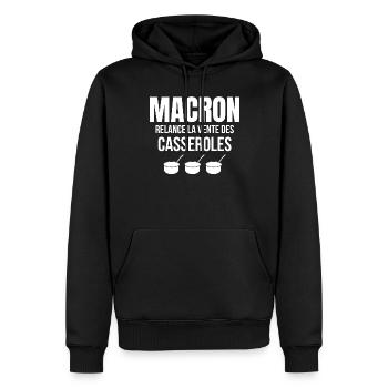 retraite, réforme des retraites, Macron - Sweat à capuche Premium bio Homme - noir - Devant - Nico (187cm)