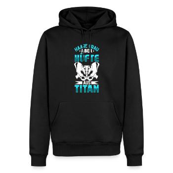 Haare grau aber Hüfte aus Titan - Hüft OP - Männer Premium Bio Hoodie - Schwarz - Vorne - Nico (187cm)