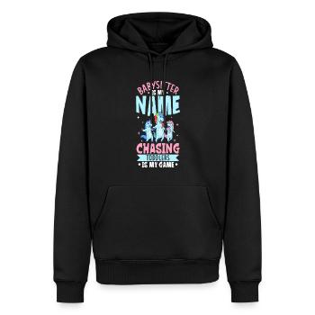 Mit Einhorn - Ich bin Babysitter - Männer Premium Bio Hoodie - Schwarz - Vorne - Nico (187cm)