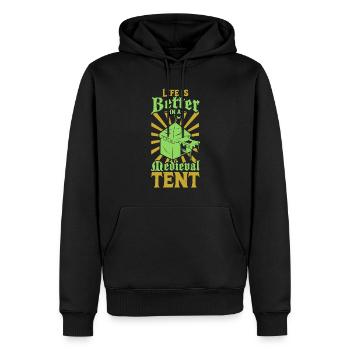 Leben ist besser im Mittelalter Zelt - Männer Premium Bio Hoodie - Schwarz - Vorne - Nico (187cm)