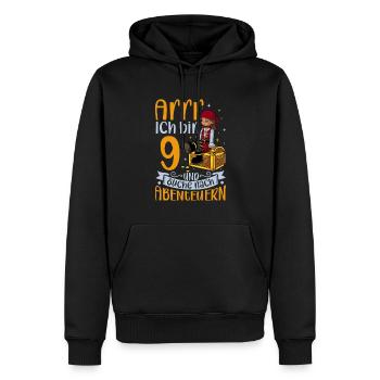 Ich bin 9 - Mädchen Pirat - Männer Premium Bio Hoodie - Schwarz - Vorne - Nico (187cm)