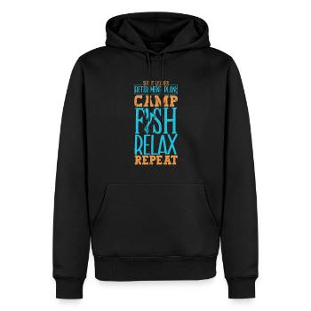 Plans de retraite - camping et pêche - Sweat à capuche Premium bio Homme - noir - Devant - Nico (187cm)