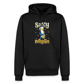 Saxy Penguin - Saxophoniste Pinguin - Sweat à capuche Premium bio Homme - noir - Devant - Nico (187cm)