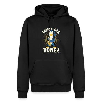 Pengu-Sax Power - Pinguin am Saxophon - Männer Premium Bio Hoodie - Schwarz - Vorne - Nico (187cm)