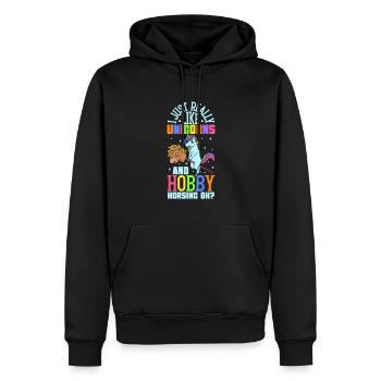 Ich liebe Einhörner und Hobby Horsing - Männer Premium Bio Hoodie - Schwarz - Vorne - Nico (187cm)