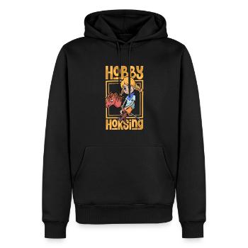 Mädchen beim Hobby Horsing - Männer Premium Bio Hoodie - Schwarz - Vorne - Nico (187cm)