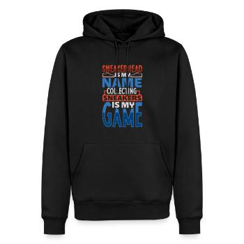 Je joue à collectionner des chaussures - Sneakerhead - Sweat à capuche Premium bio Homme - noir - Devant - Nico (187cm)
