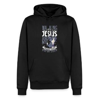 Jésus et le chien - Border Collie - Sweat à capuche Premium bio Homme - noir - Devant - Nico (187cm)