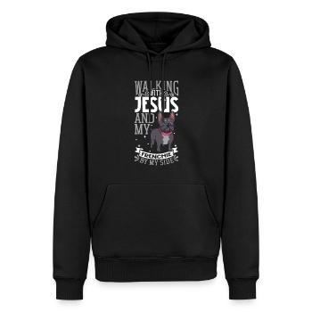 Jesus and Dog - French Bulldog - Men’s Premium Organic Hoodie - black - Front - Nico (187cm)