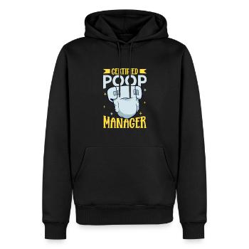 Certified Kaka Manager - Changement des couches - Sweat à capuche Premium bio Homme - noir - Devant - Nico (187cm)