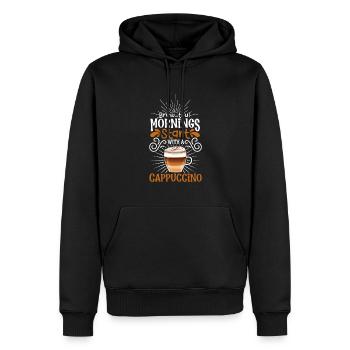 Bonjour avec cappuccino - Sweat à capuche Premium bio Homme - noir - Devant - Nico (187cm)