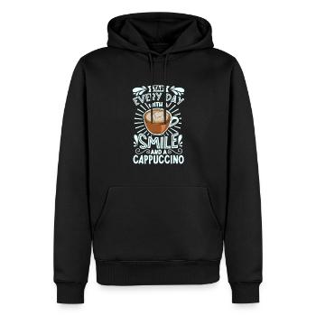 Souriez avec un cappuccino - Sweat à capuche Premium bio Homme - noir - Devant - Nico (187cm)