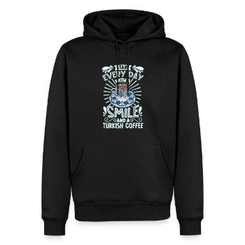 Souriez avec du café turc - Sweat à capuche Premium bio Homme - noir - Devant - Nico (187cm)