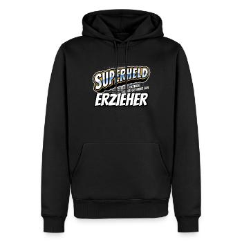 Superheld, clever getarnt als Erzieher - Männer Premium Bio Hoodie - Schwarz - Vorne - Nico (187cm)
