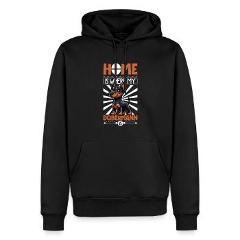 Zuhause - Dobermann - Männer Premium Bio Hoodie - Schwarz - Vorne - Nico (187cm)