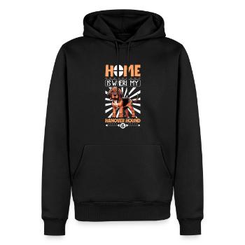 Zuhause - Hannoverscher Schweißhund - Männer Premium Bio Hoodie - Schwarz - Vorne - Nico (187cm)
