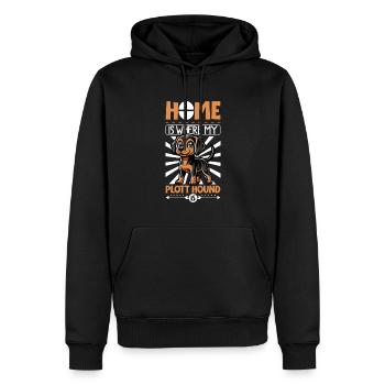 Accueil - Plott Hound - Sweat à capuche Premium bio Homme - noir - Devant - Nico (187cm)
