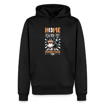 Zuhause - Langhaarcollie - Männer Premium Bio Hoodie - Schwarz - Vorne - Nico (187cm)