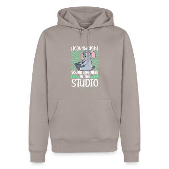 Heavyweight at the mixing desk - Sound Engineer - Men’s Premium Organic Hoodie - taupe - Front - Nico (187cm)