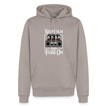 Keep Calm and Tube On - Tube valve - Men’s Premium Organic Hoodie - taupe - Front - Nico (187cm)