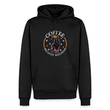 Café et berger belge - Sweat à capuche Premium bio Homme - noir - Devant - Nico (187cm)
