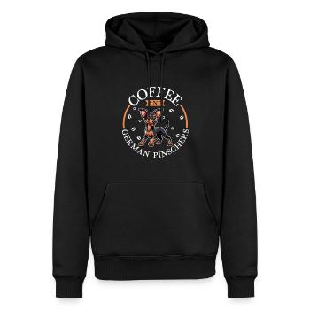 Kaffee und Deutscher Pinscher - Männer Premium Bio Hoodie - Schwarz - Vorne - Nico (187cm)